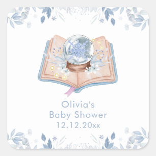 Neues Kapitel Winter Floral Schneeball Baby Shower Quadratischer Aufkleber