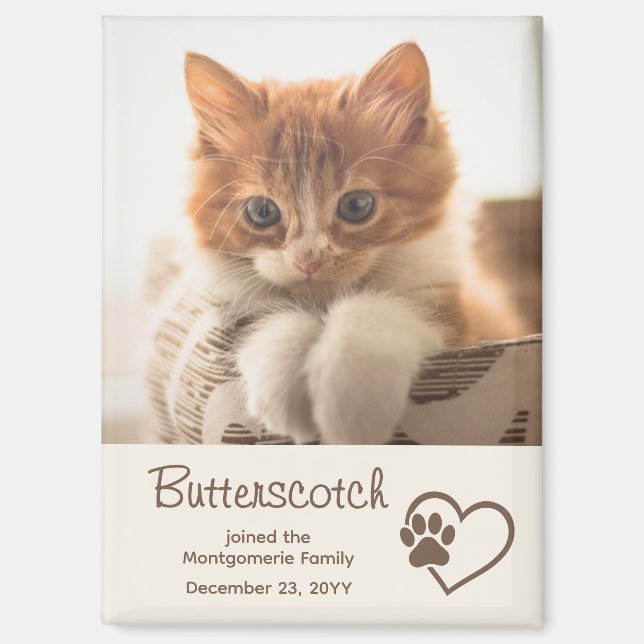 Neues Katzen-Adoptionsfoto Name Datum Pfotenabdruc Magnet (Vorderseite)