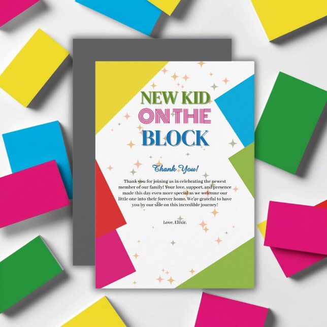 Neues Kind auf der Blockfarbendusche Dankeskarte (Von Creator hochgeladen)