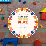 Neues Kind auf der Kinderdusche im Blockbereich Einladung<br><div class="desc">"Neues Kind auf dem Häuserblock" Babydusche mit farbenfrohen Häusern und Gebäude in kräftigen Farben mit Text in der Mitte.</div>