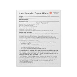 *Neues* Lash-Einverständnisformular Notizblock