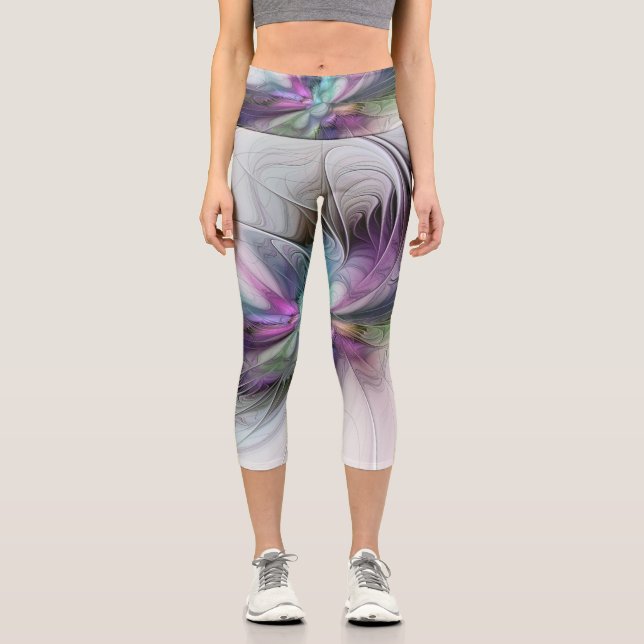 Neues Leben, buntes Abstraktes Fraktal Kunstfantas Capri Leggings (Vorderseite)
