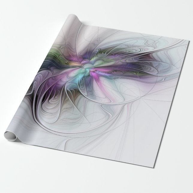 Neues Leben, buntes Abstraktes Fraktal Kunstfantas Geschenkpapier (Ungerollt)