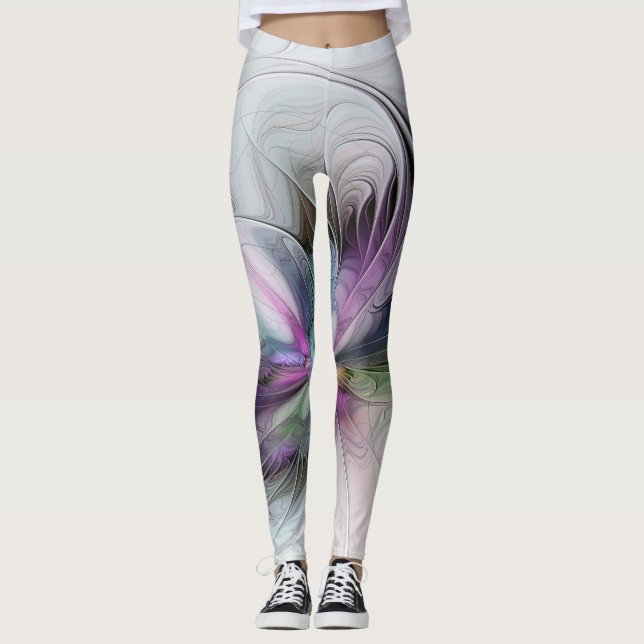 Neues Leben, buntes Abstraktes Fraktal Kunstfantas Leggings (Vorderseite)