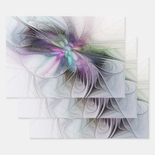 Neues Leben, farbenfrohe abstrakte Fraktal-Kunst-F Geschenkpapier Set