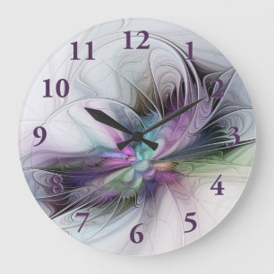 Neues Leben, farbenfrohe abstrakte Fraktal-Kunst-F Große Wanduhr