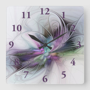 Neues Leben, farbenfrohe abstrakte Fraktal-Kunst-F Quadratische Wanduhr