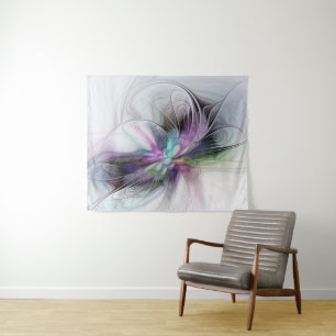 Neues Leben, farbenfrohe abstrakte Fraktal-Kunst-F Wandteppich