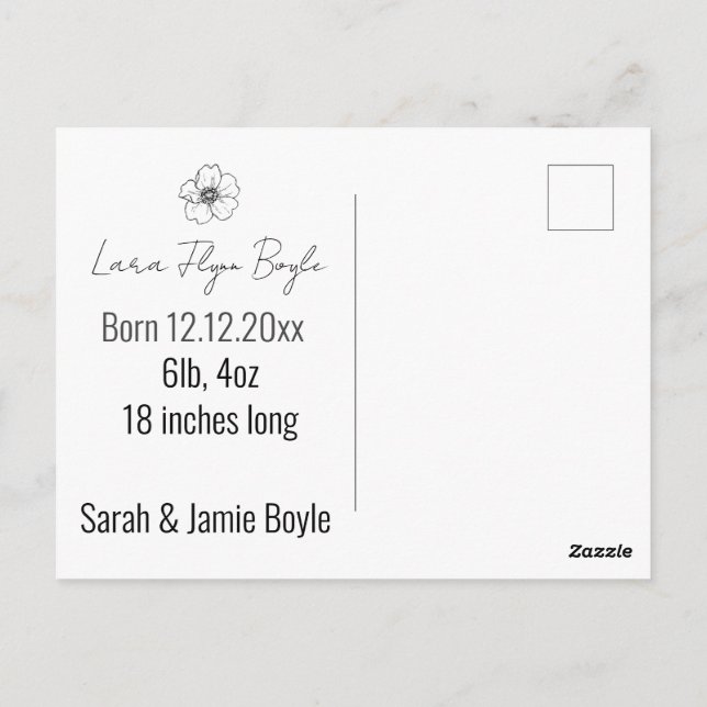 neues Mädchen pink, Willkommensankündigung Postkarte (Rückseite)