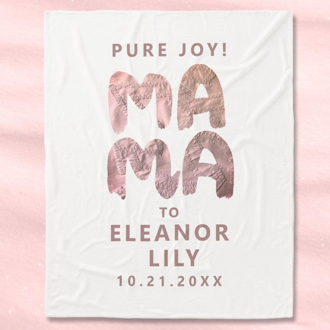 Neues Mama Whimsisical White Pink Name Datum neu Fleecedecke (Mew Mama personalized gift)