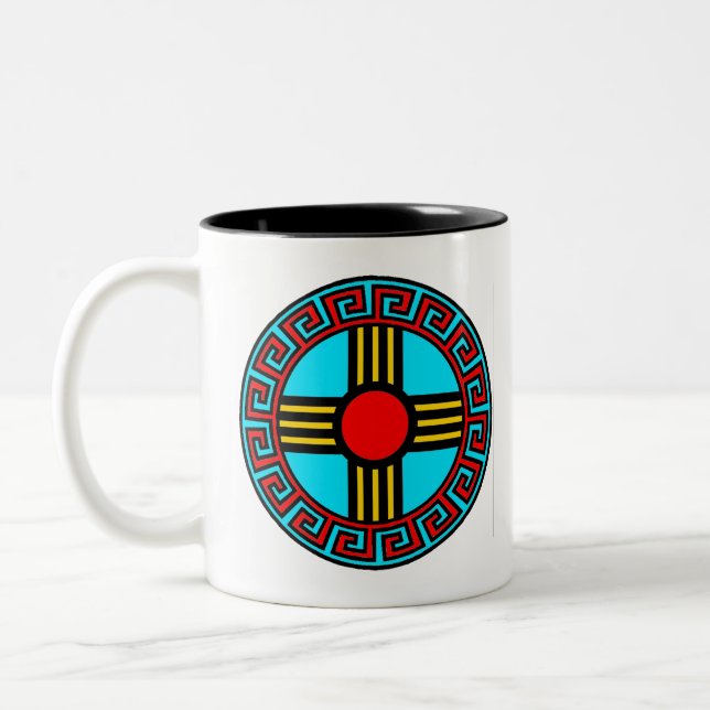 Neues Mexiko und Indianerzia-Sonnengottsymbol Zweifarbige Tasse (Links)