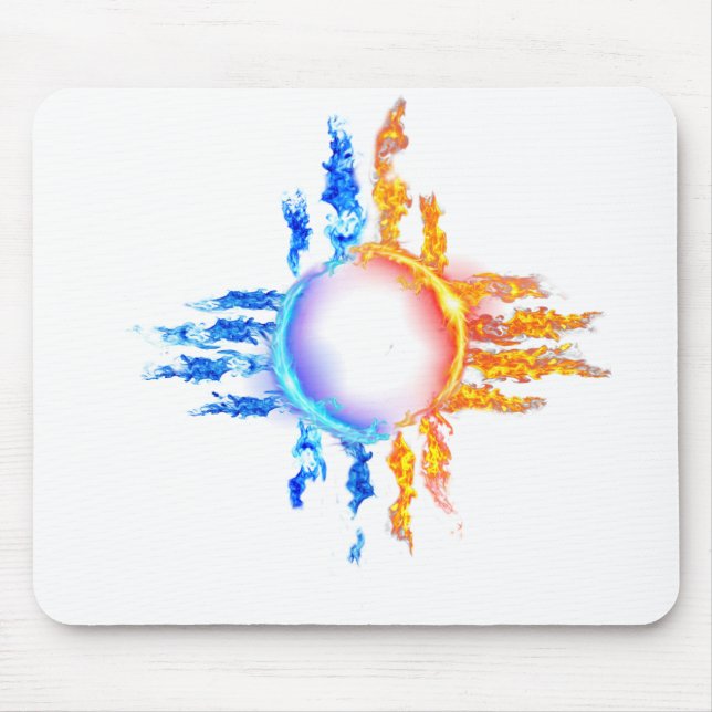 Neues Mexiko-Zia-Symbol in rot und blau Flammen Mousepad (Vorne)