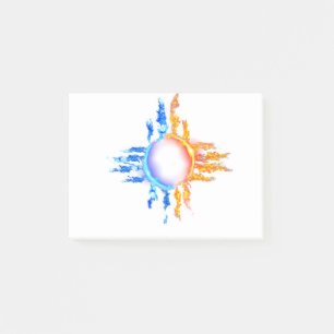 Neues Mexiko-Zia-Symbol in rot und blau Flammen Post-it Klebezettel