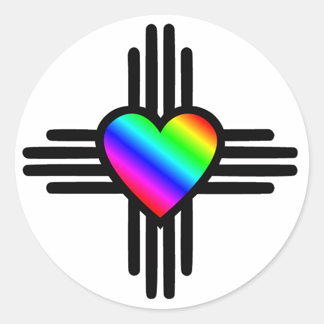Neues Mexiko-Zia-Symbol mit Regenbogenherz Runder Aufkleber (Vorderseite)
