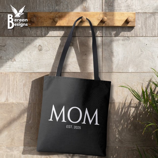 Neues Müttergeschenk Mutter Etabliert (MOM ESTABLISHED Black Tote Bag with customizable year. Ideal gift for Mother's Day and mom groups.)