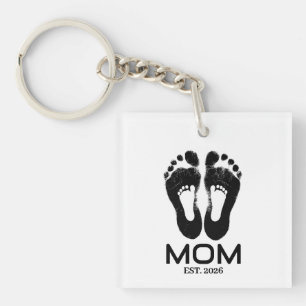 Neues Muttermotiv mit Babyspuren und Datum Schlüsselanhänger