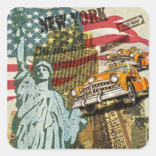Neues New Yorker Reiseplakat im Vintage-Stil. Quadratischer Aufkleber