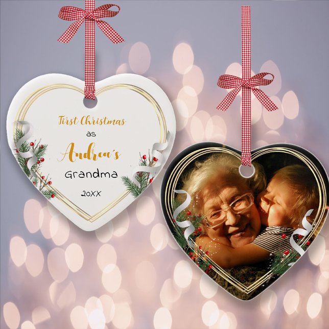 Neues Oma Baby Holly Pine Gold Frame Foto Ornament (Von Creator hochgeladen)