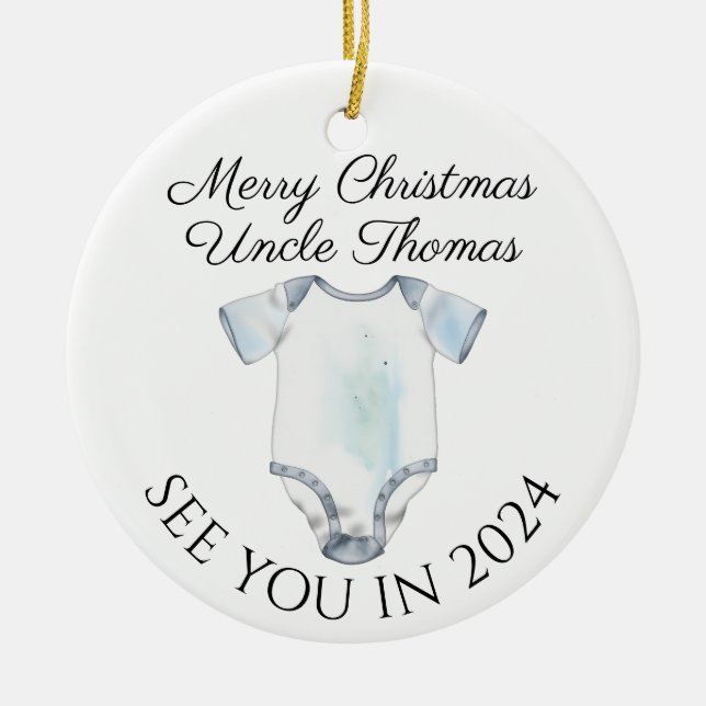 Neues Onkel-neues Baby-Schwangerschaftsankündigung Keramik Ornament (Vorne)