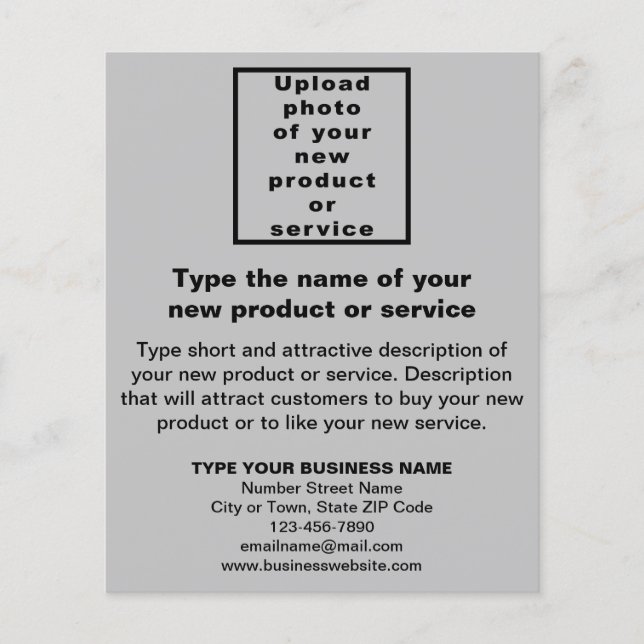 Neues Produkt oder Service auf grauem Flyer (Vorne)