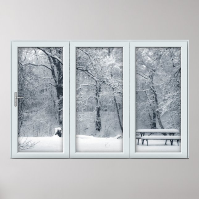 Neues Schneefall-Fenster mit Aussicht Poster (Vorne)
