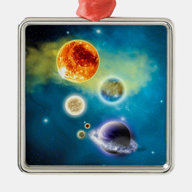 Neues Sonnensystem Silbernes Ornament (Vorne)