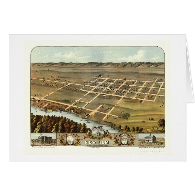Neues Ulm, panoramische Karte Mangans - 1870 (Vorderseite (Horizontal))