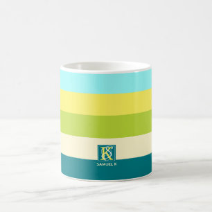 Neues und glückliches buntes Streifen-Monogramm Tasse