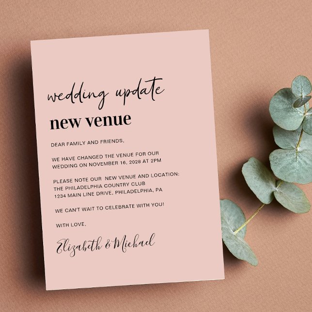 Neues Update für die Hochzeit am neuen Veranstaltu Ankündigung (A chic change of venue announcement. Our user-friendly template allows you to easily customize)