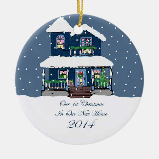 Neues Weihnachten Snowy des Zuhause-2014 Keramikornament (Vorne)