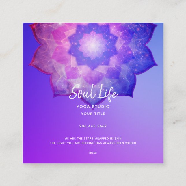 Neues Zeitalter | Violet Lotus Mediation Mandala Quadratische Visitenkarte (Vorderseite)