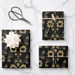 Neues Zuhause Einweihung Willkommen Gold Geschenkpapier Set
