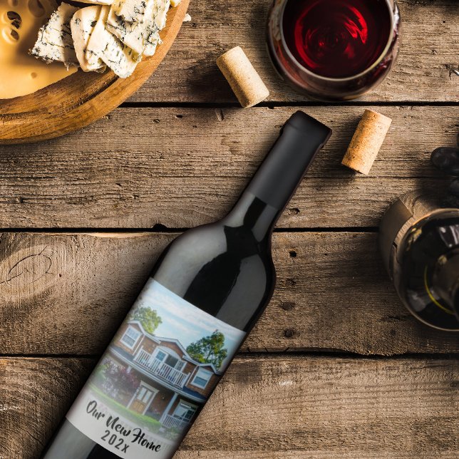 Neues Zuhause Foto Handgeschriebenes Skript benutz Weinetikett (Von Creator hochgeladen)