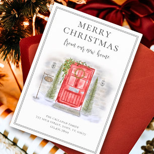 Neues Zuhause für die Feiertage Rote Wasserfarbe T Feiertagskarte