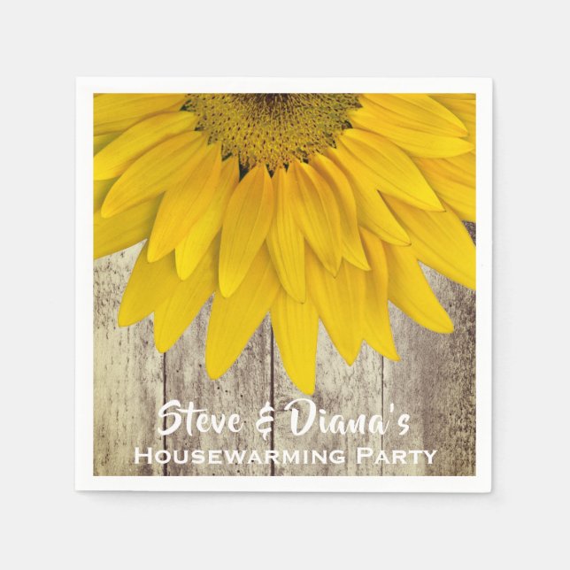 Neues Zuhause Rustic Wood Sunflower Housewarming P Serviette (Vorderseite)