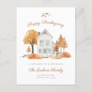 Neues Zuhause Thanksgiving Herbstlaub Umzug Ankündigungspostkarte