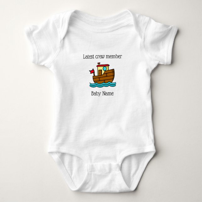 Neueste Crew Member Tug Boat Personalisiert Baby Strampler (Vorderseite)