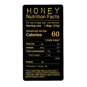 Neueste FDA-konforme Honey Nutrition Facts Label