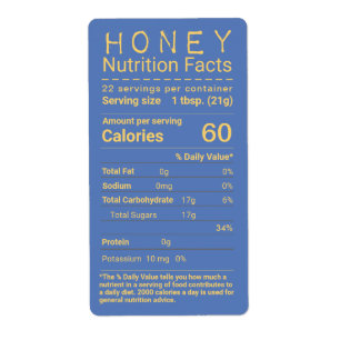 Neueste FDA-konforme Honey Nutrition Facts Label