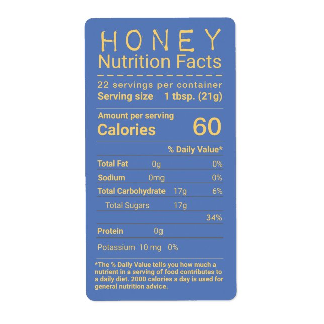 Neueste FDA-konforme Honey Nutrition Facts Label (Vorne)