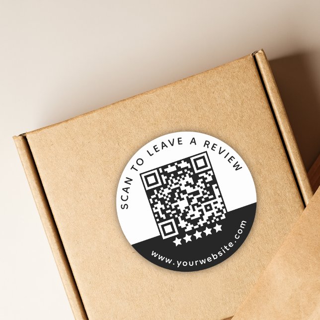 Neueste Schwarz-weiße QR-Code 5 Star Review Runder Aufkleber (Von Creator hochgeladen)