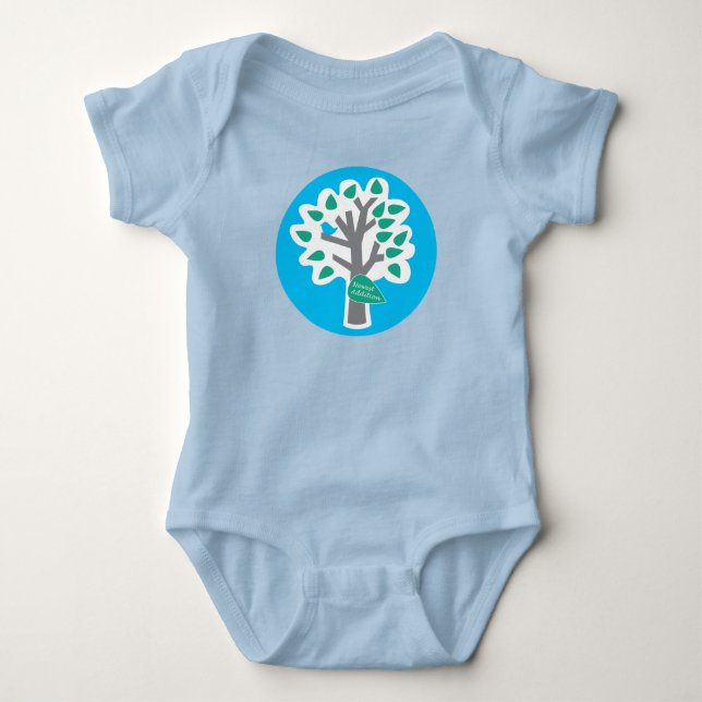 "Neuester Zusatz" Blau Baby Strampler (Vorderseite)