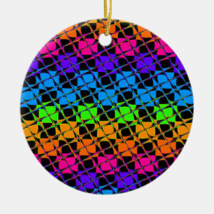 Neuestes Edgy Colorful Checkered Rainbow-Muster Keramikornament