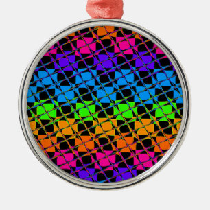 Neuestes Edgy Colorful Checkered Rainbow-Muster Silbernes Ornament