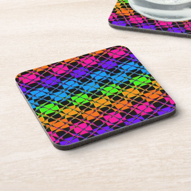 Neuestes Edgy Colorful Checkered Rainbow-Muster Untersetzer (Linke Seite)
