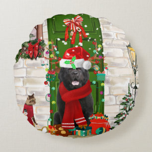 Neufundland Dog Christmas Throw Pillow Rundes Kissen