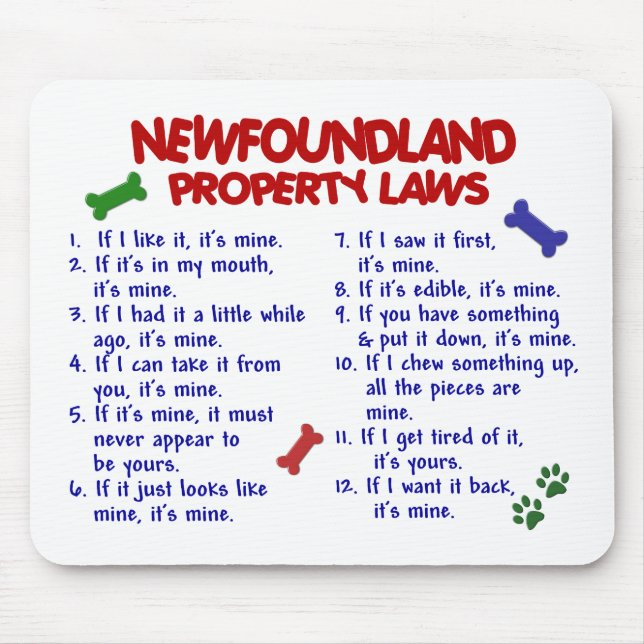 NEUFUNDLAND-Eigentums-Gesetze 2 Mousepad (Vorne)