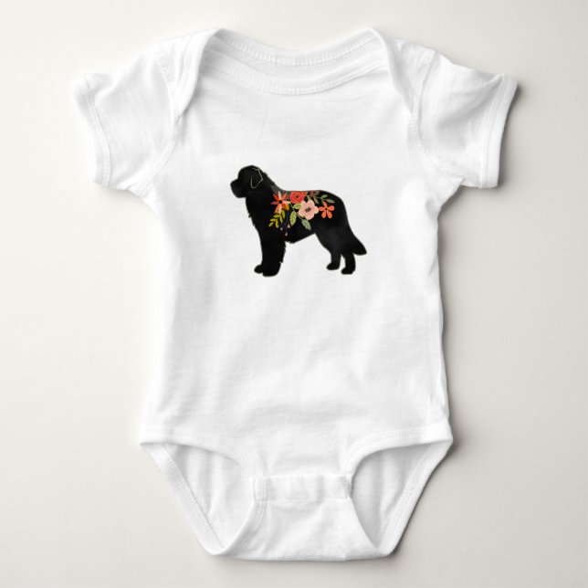 Neufundland Hund Breed Boho Floral Silhouette Baby Strampler (Vorderseite)