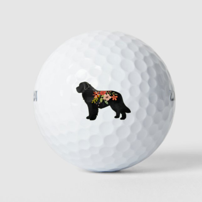 Neufundland Hund Breed Boho Floral Silhouette Golfball (Vorderseite)