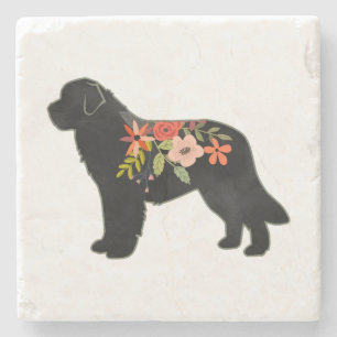 Neufundland Hund Breed Boho Floral Silhouette Steinuntersetzer